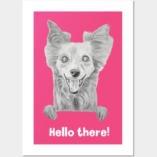 Hello there! - Happy cute dog / puppy smiling drawing graphite Posters and Art